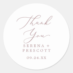 Delicate Rose Gold Thank You Wedding Favour Sticke Classic Round Sticker