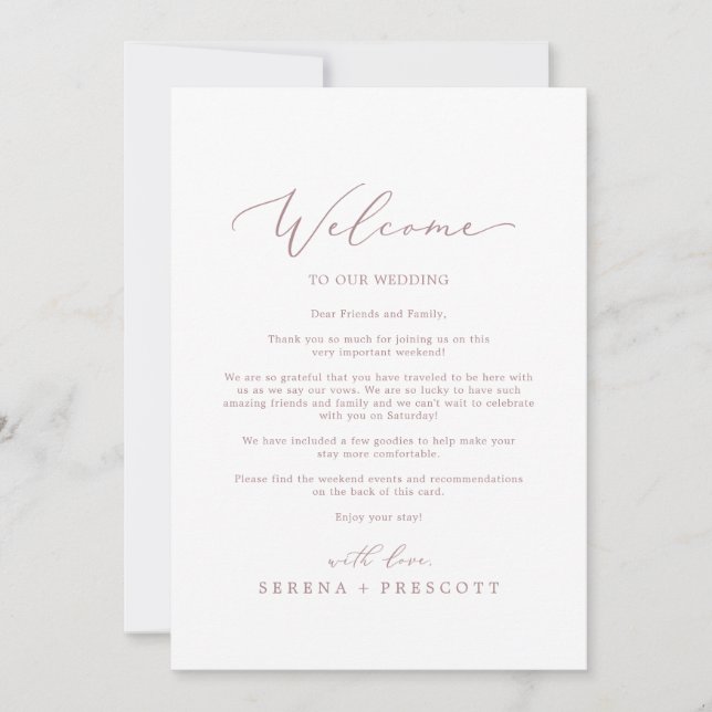 Delicate Rose Gold Welcome Letter & Itinerary (Front)