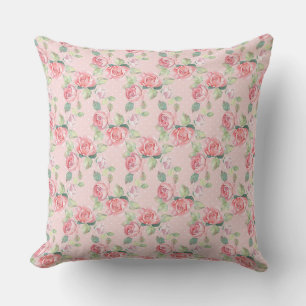 Delicate Rose Pink Floral Pattern Design Throw Pillow