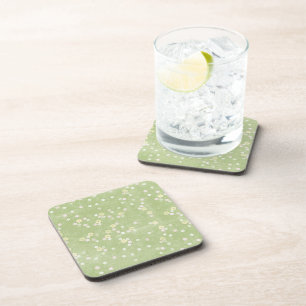 Delicate Roses on Green Coasters
