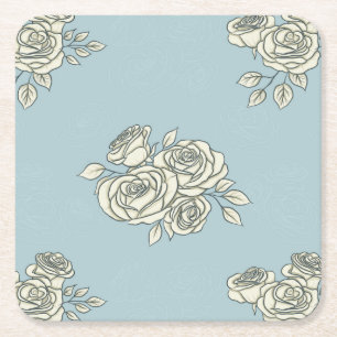 Delicate roses square paper coaster