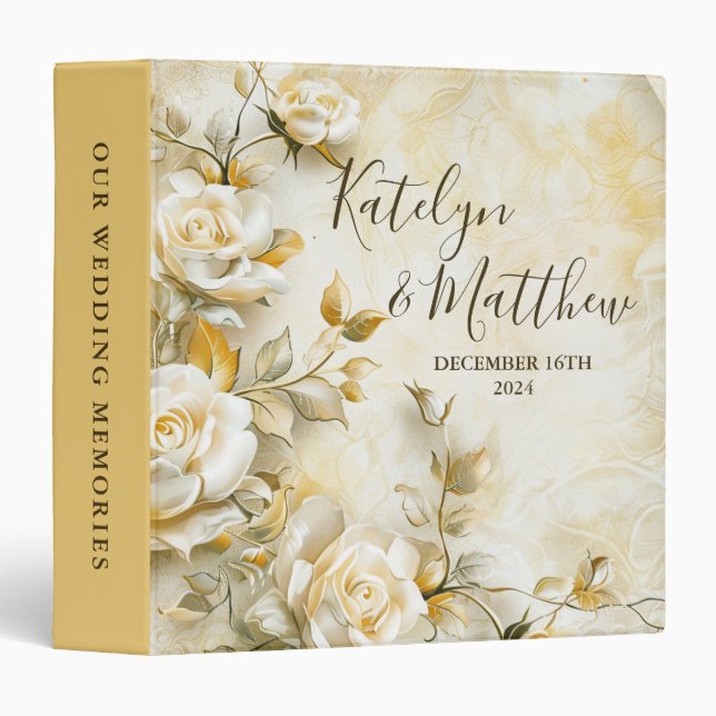 Delicate roses wedding custom binder (Front/Spine)