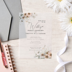 Delicate Rustic Boho Watercolor Wildflowers Vellum Invitations