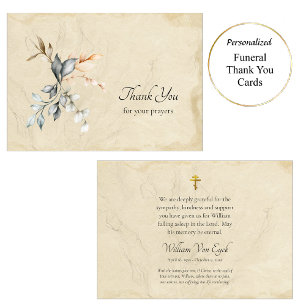 Delicate Rustic Leaves Parchment Orthodox Funeral Thank You Card