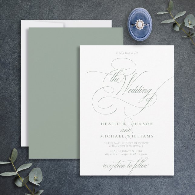 Delicate Sage Green Modern Calligraphy Classic Invitation (Creator Uploaded)