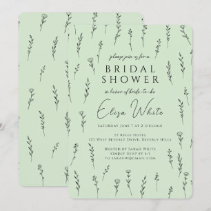 Delicate Scattered Wildflowers Bridal Shower Invitation