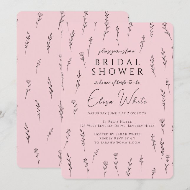 Delicate Scattered Wildflowers Bridal Shower Invitation (Front/Back)