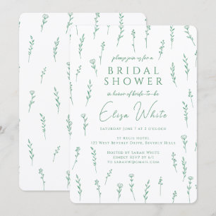 Delicate Scattered Wildflowers Green Bridal Shower Invitation