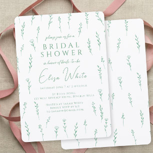 Delicate Scattered Wildflowers Green Bridal Shower Invitation