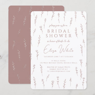 Delicate Scattered Wildflowers Mauve Bridal Shower Invitation