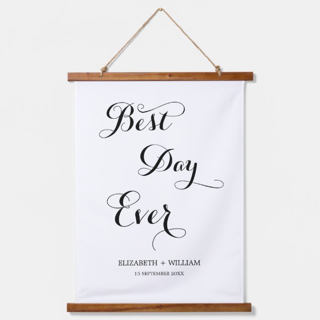 Delicate Script Best Day Ever Wedding Gift Hanging Tapestry (Front)