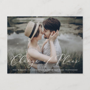 Delicate Script Change of Plans Postponement Announcement Postcard