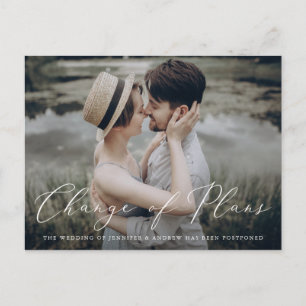 Delicate Script Change of Plans Postponement Announcement Postcard