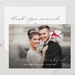 delicate script double sided wedding photo thank you card
