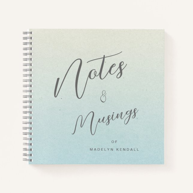 Delicate Script Gradient Blue Green Personalized  Notebook (Front)