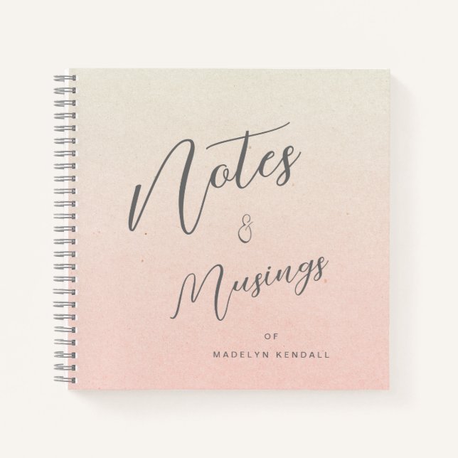 Delicate Script Gradient Peach Personalized  Notebook (Front)