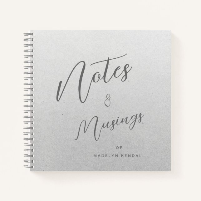 Delicate Script Gradient Silver Grey Personalized Notebook (Front)