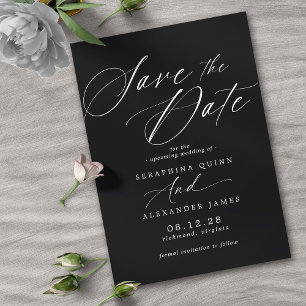 Delicate Script   Modern Black Moody Wedding Save The Date