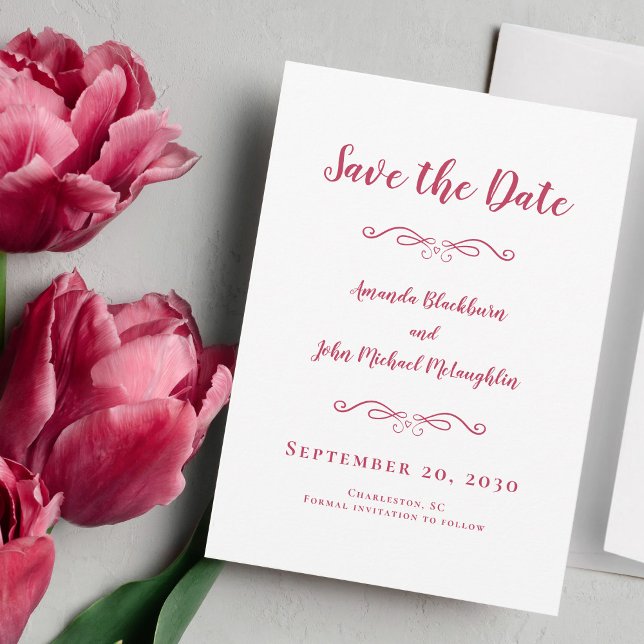 Delicate Script Romantic Calligraphy Magenta Red   Save The Date (Creator Uploaded)
