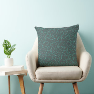 Delicate Scroll Abstract Dusty Grey Green Teal Throw Pillow
