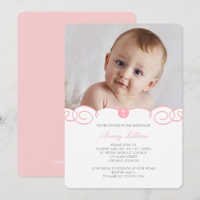 Delicate Scroll Baptism Invitation (Front/Back)