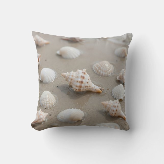 Delicate Seashells Beach Serenity Throw Pillow (Front)