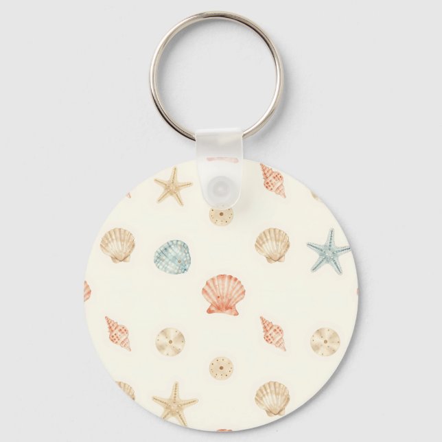 Delicate Seashells Seamless Pattern Keychain (Front)