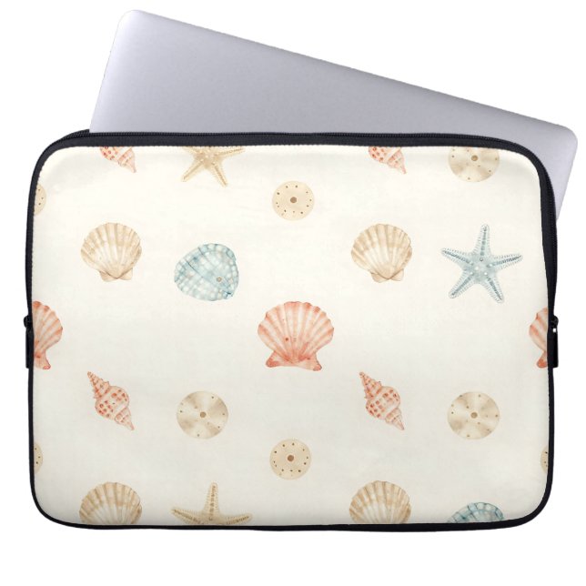 Delicate Seashells Seamless Pattern Laptop Sleeve (Front)