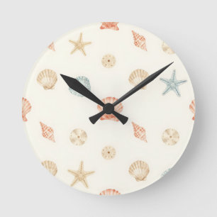 Delicate Seashells Seamless Pattern Round Clock