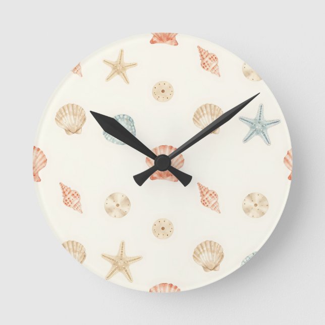 Delicate Seashells Seamless Pattern Round Clock (Front)