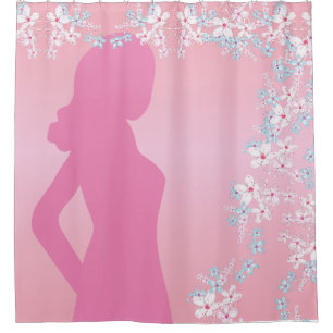 Delicate silhouette bride and flowers on pink