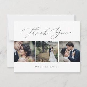 Delicate Silver 3 Photo Template Thank You Card