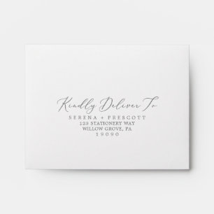 Delicate Silver Calligraphy Self-Addressed RSVP Envelope