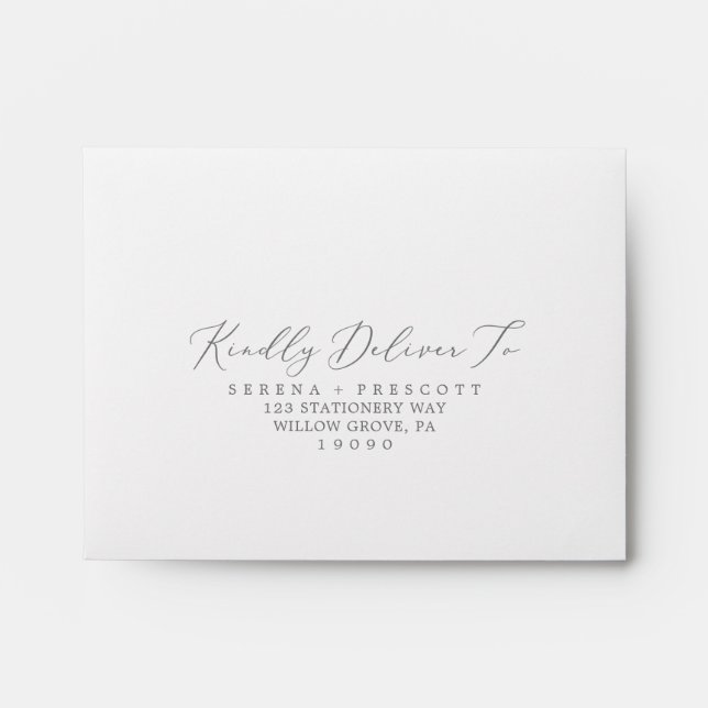 Delicate Silver Calligraphy Self-Addressed RSVP Envelope (Front)
