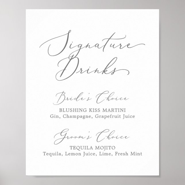 Delicate Silver Calligraphy Signature Drinks Sign (Front)