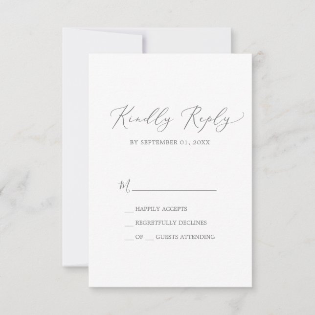 Delicate Silver Calligraphy Simple RSVP Card (Front)