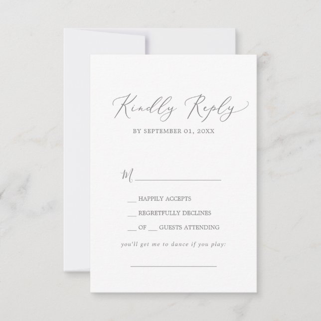 Delicate Silver Calligraphy Song Request RSVP Card (Front)