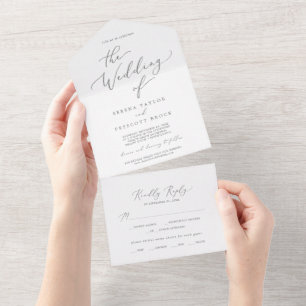 Delicate Silver Calligraphy Wedding All In One Invitation