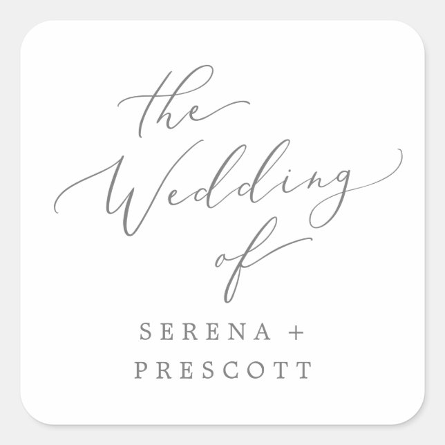 Delicate Silver Calligraphy Wedding Envelope Seals (Front)