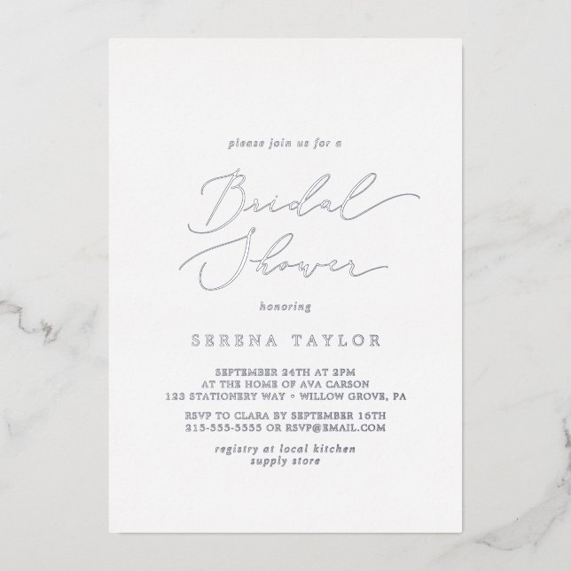 Delicate Silver Foil Calligraphy Bridal Shower (Front)