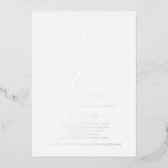 Delicate Silver Foil | Formal Monogram Wedding (Front)