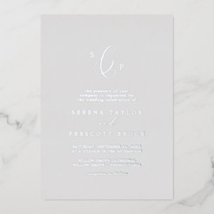 Delicate Silver Foil Grey Formal Monogram Wedding