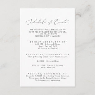 Delicate Silver Wedding Weekend Schedule of Events Enclosure Card