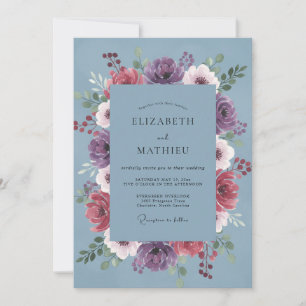 Delicate Slate Plum Peony Wedding Invitation