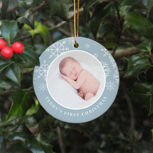 Delicate Snow   Baby's First Christmas Photo Ceramic Ornament