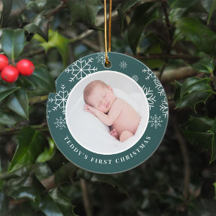 Delicate Snow   Baby's First Christmas Photo Ceramic Ornament