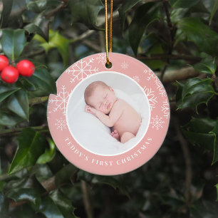 Delicate Snow Baby's First Christmas Photo Ceramic Ornament
