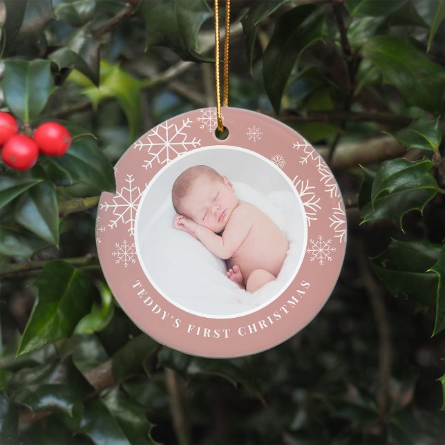 Delicate Snow | Baby's First Christmas Photo Ceramic Ornament (Creator Uploaded)