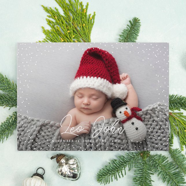 Delicate Snow Full Photo Baby Birth Holiday Card (Creator Uploaded)