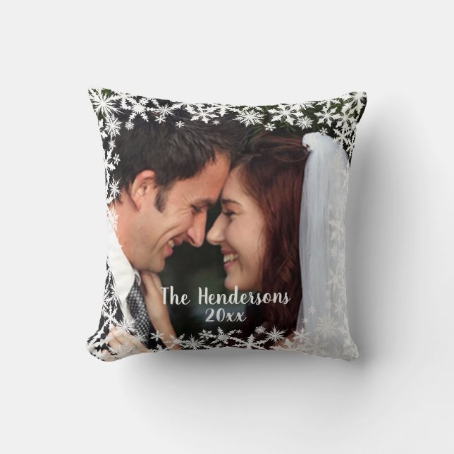 Delicate Snowflake Customizable Photo  Throw Pillow (Front)